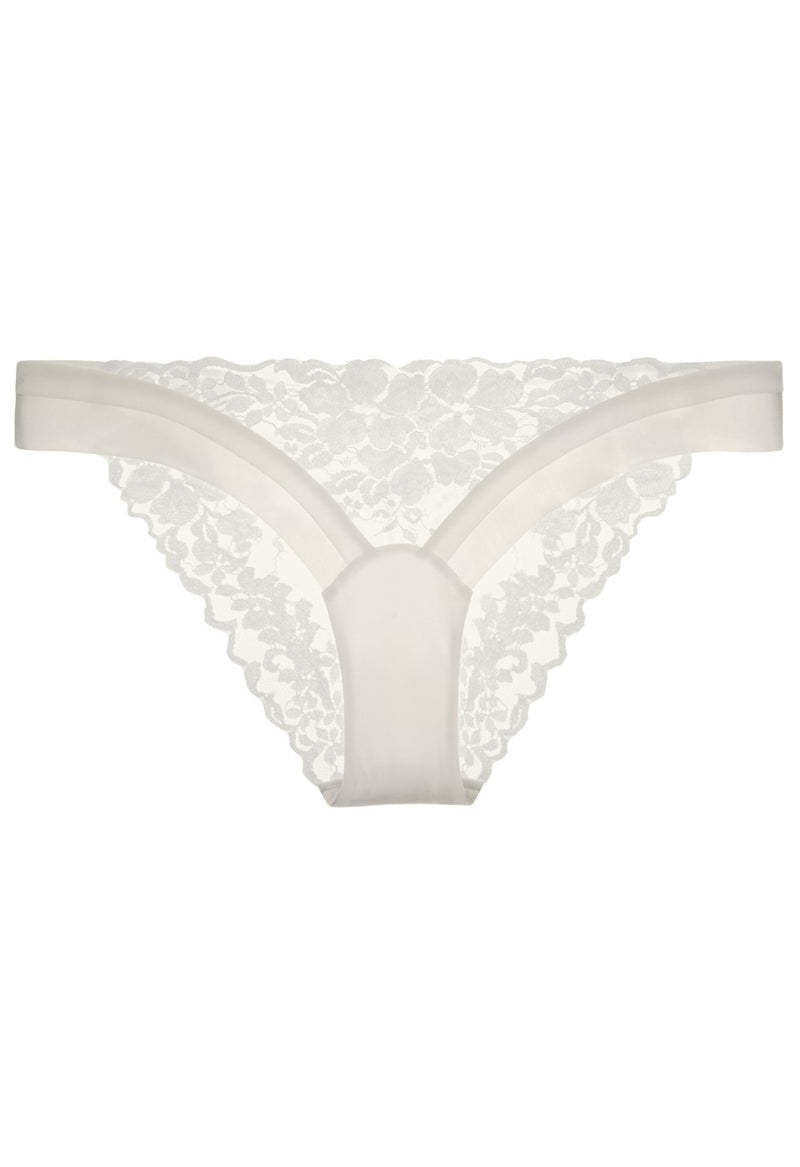 White Mid-rise Briefs in Leavers Lace and Silk Georgette