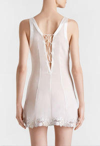 Off-White Babydoll in Silk Georgette and Embroidered Tulle