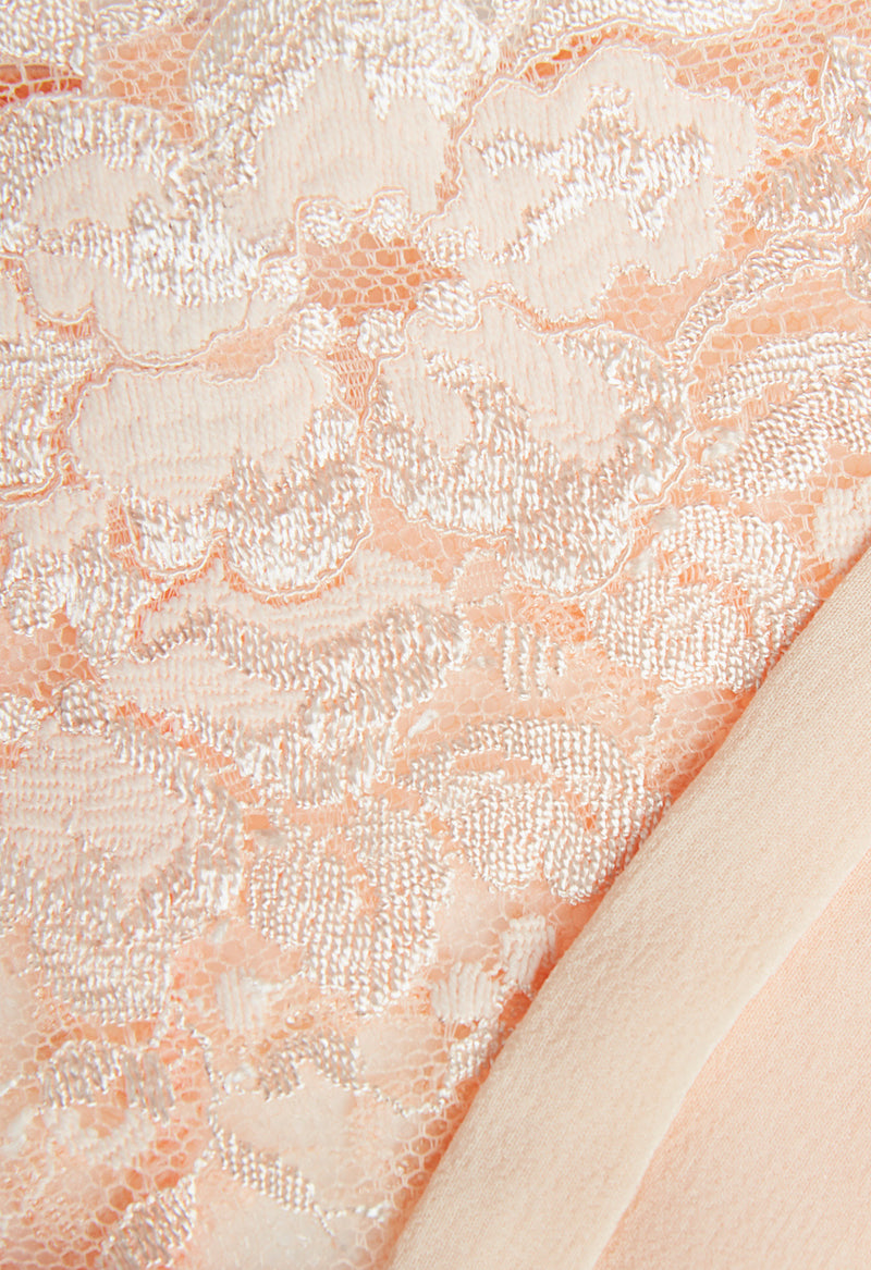 Peach Low-rise Briefs in Leavers Lace and Silk Georgette