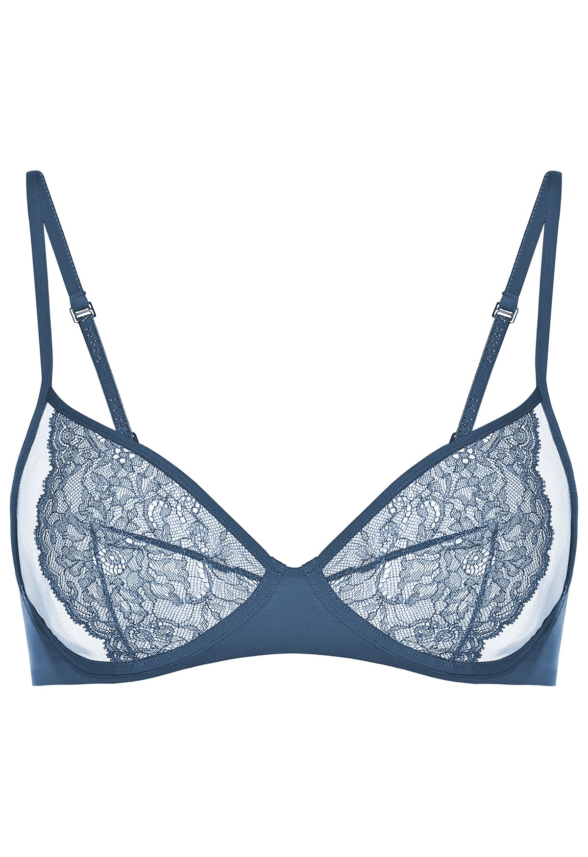 Blue Leavers lace non-wired bra