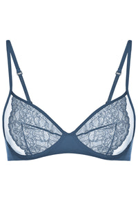 Blue Leavers lace non-wired bra