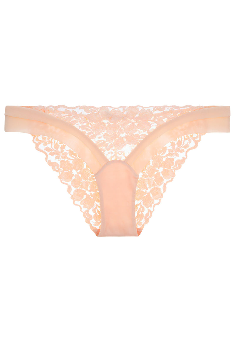 Peach Low-rise Briefs in Leavers Lace and Silk Georgette