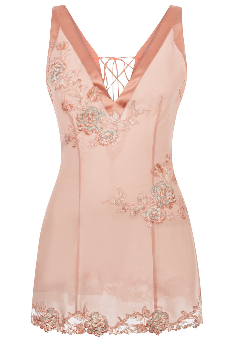 Nude Babydoll in Silk Georgette and Embroidered Tulle