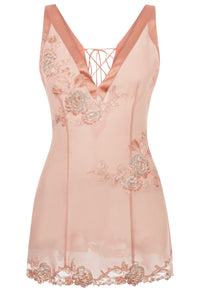 Nude Babydoll in Silk Georgette and Embroidered Tulle