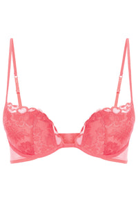 Coral Push up Bra in Stretch Tulle and Leavers Lace
