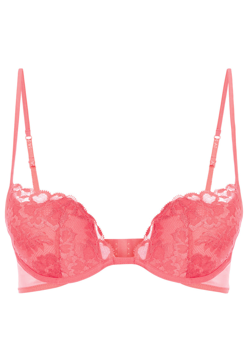 Coral Push up Bra in Stretch Tulle and Leavers Lace