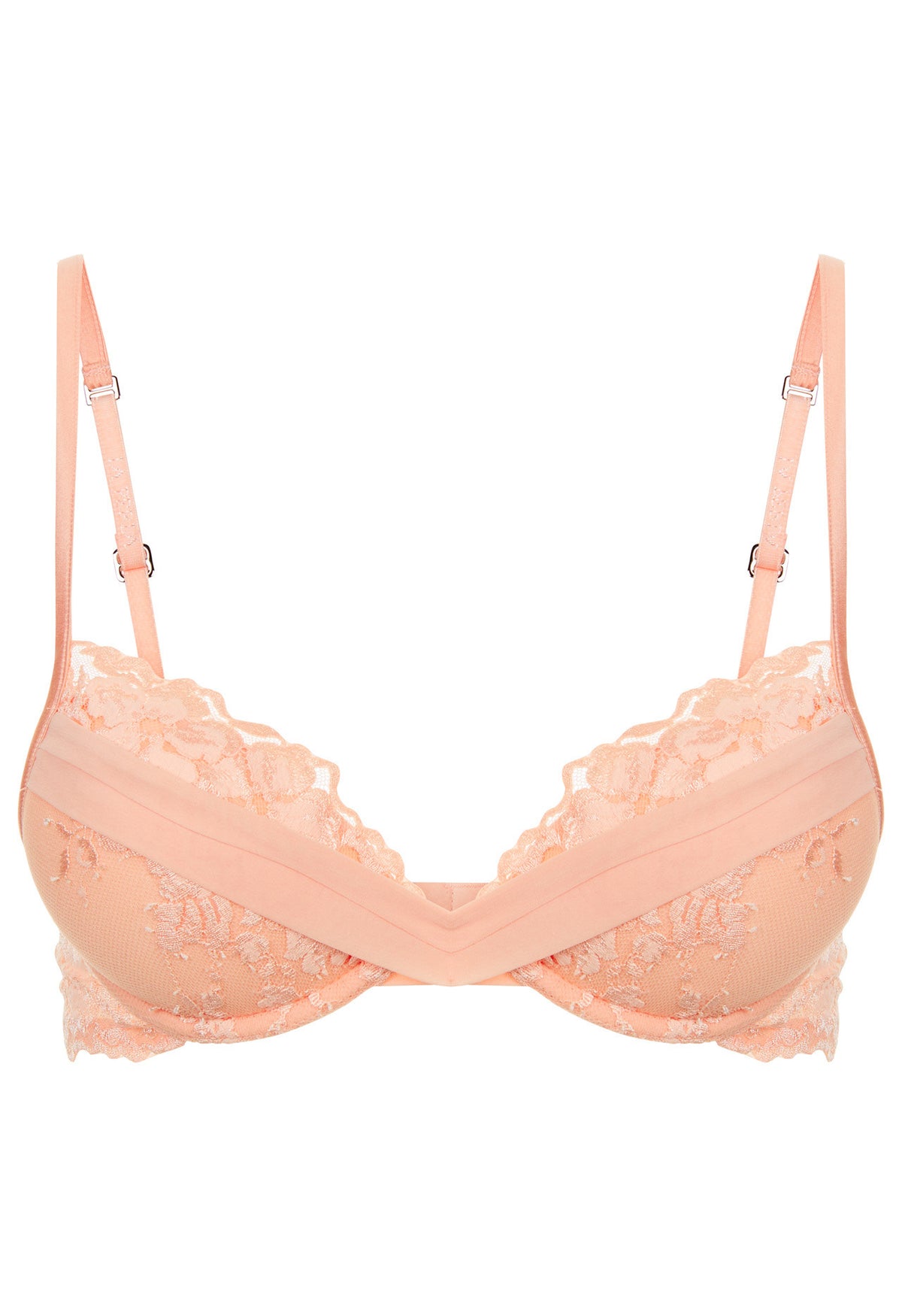 Peach Push up Bra in Leavers Lace and Silk Georgette