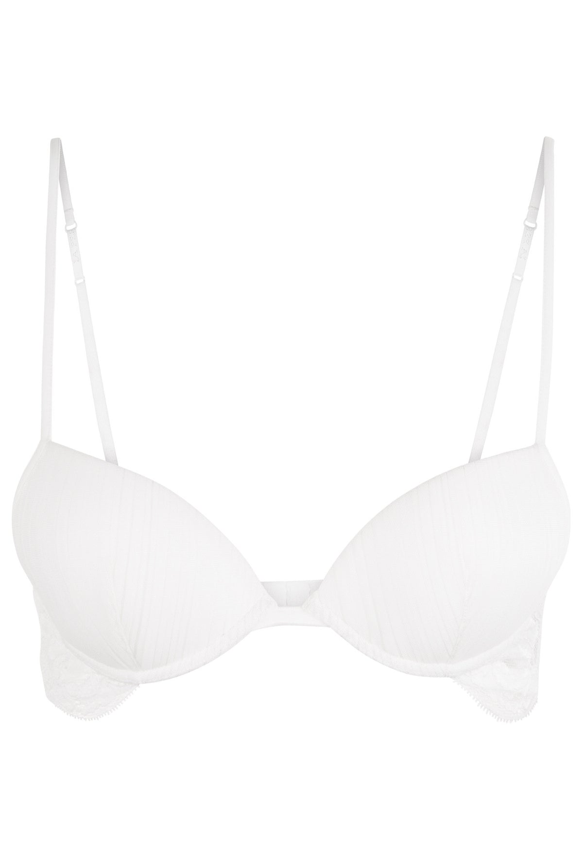 Off-White Push up Bra in Pleated Tulle and Leavers Lace – Vantage