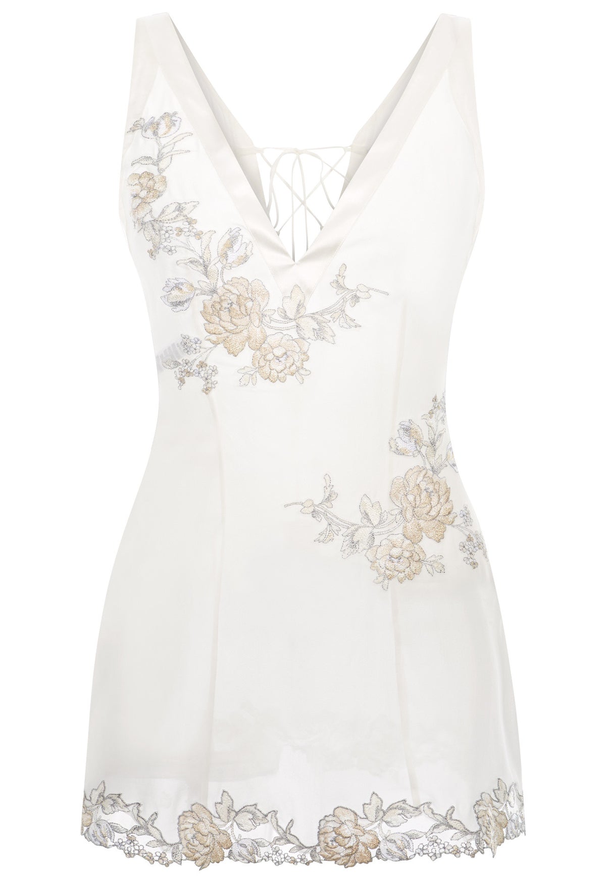 Off-White Babydoll in Silk Georgette and Embroidered Tulle
