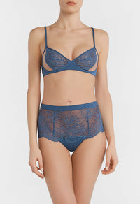 Blue Leavers lace high-waisted brief
