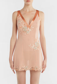 Nude Babydoll in Silk Georgette and Embroidered Tulle