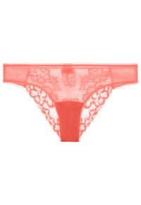 Coral Stretch Tulle Brazillian Briefs with Leavers Lace