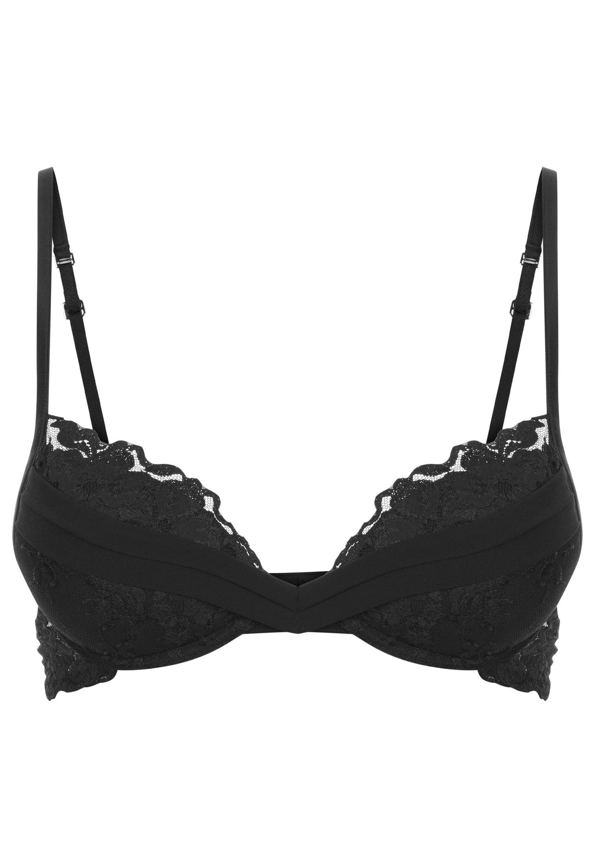 Black Push up Bra in Leavers Lace and Silk Georgette