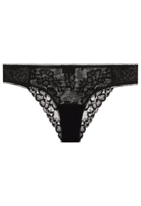 Black Stretch Tulle Brazillian Briefs with Leavers Lace