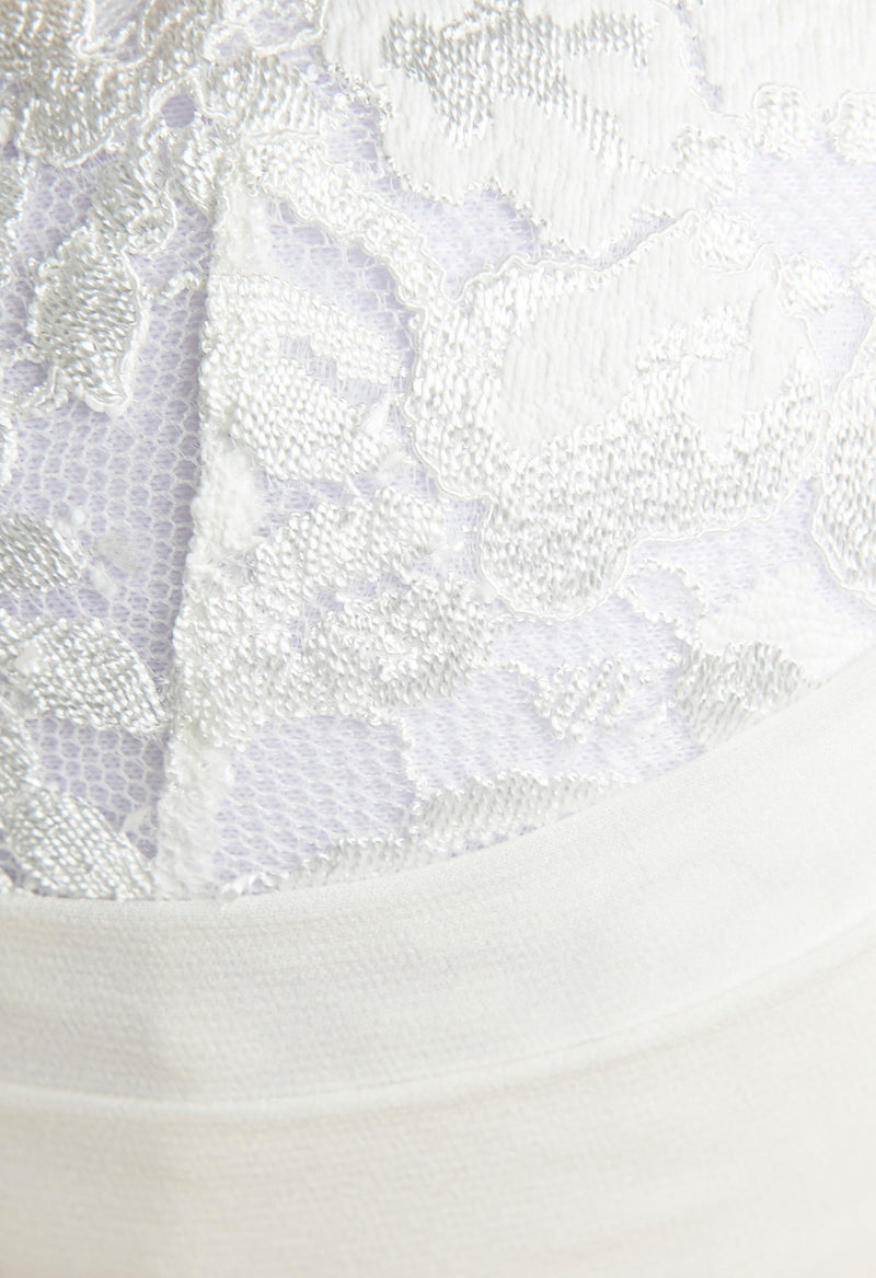 Off-White Bandeau Bra in Leavers Lace and Silk Georgette