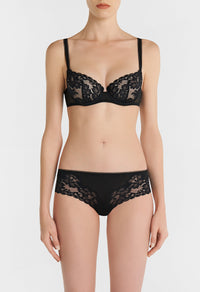 Black Balconette Bra in Leavers Lace and Stretch Tulle