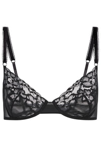 Black Underwire Bra in Leavers Lace and Stretch Tulle